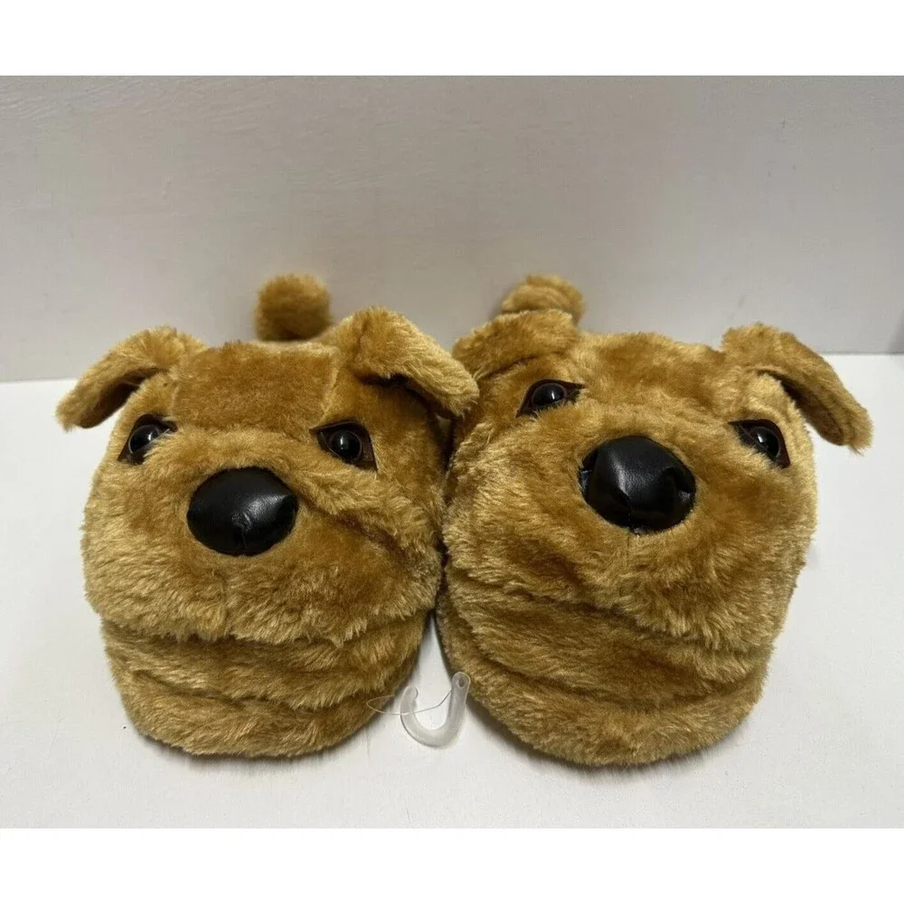 Unbranded size 2/3 plush brown dog slip on house slippers